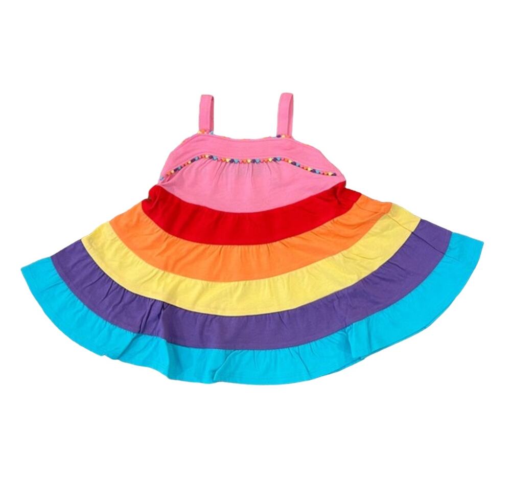 NWT Children's Place Rainbow Pom Pom Tiered Dress - SIZE 6-9 Months